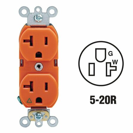 LEVITON 20A Orange Isolated Grounding 5-20R Duplex Outlet R71-05362-IGS